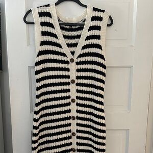 Lulu's Black and White Striped Sleeveless Cardigan